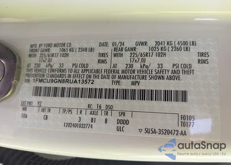 2024 Ford Escape Active из США, поврежденный, VIN 1FMCU9GN8RUA13572